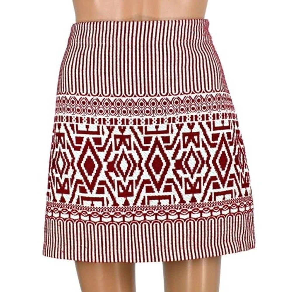 Skirt A-Line Above Knee Woven Tapestry Native Print Red & White Women's Med
